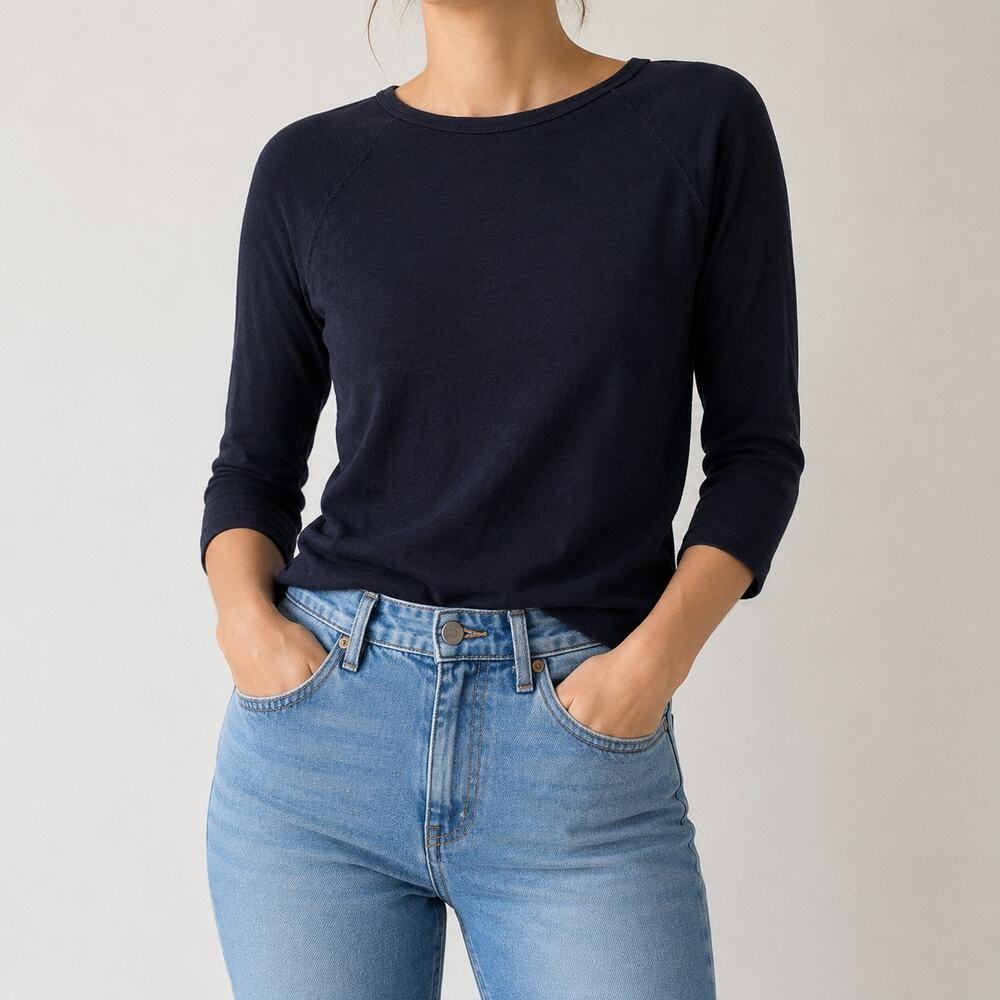 Zara Navy Blue Raglan Sleeve Knit Top Sz M